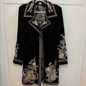 Johnny Was style Boho Brown Velvet Floral Embroidered Jacket NWOT